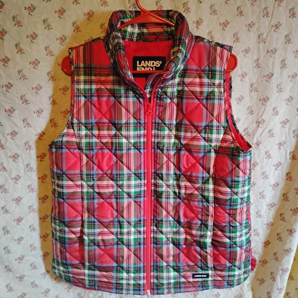 Lands' End Plaid Quilted Vest